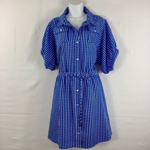 LDT Chris Button Down Collar Short Sleeve Seersucker Blouson Shirt Dress - Picture 4 of 12
